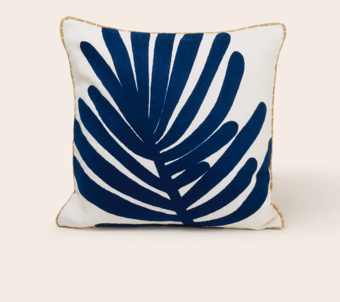 Housse de coussin Tropie ecru et indigo